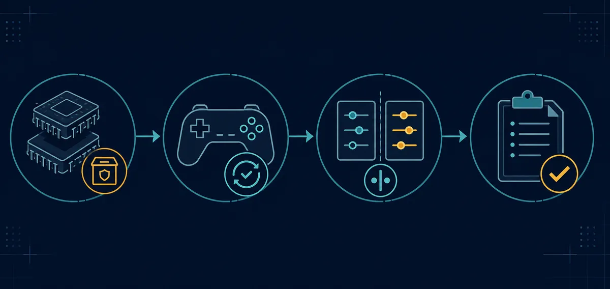 Editorial rollback timeline for Ryujinx Canary showing old build, same game test, settings comparison and notes