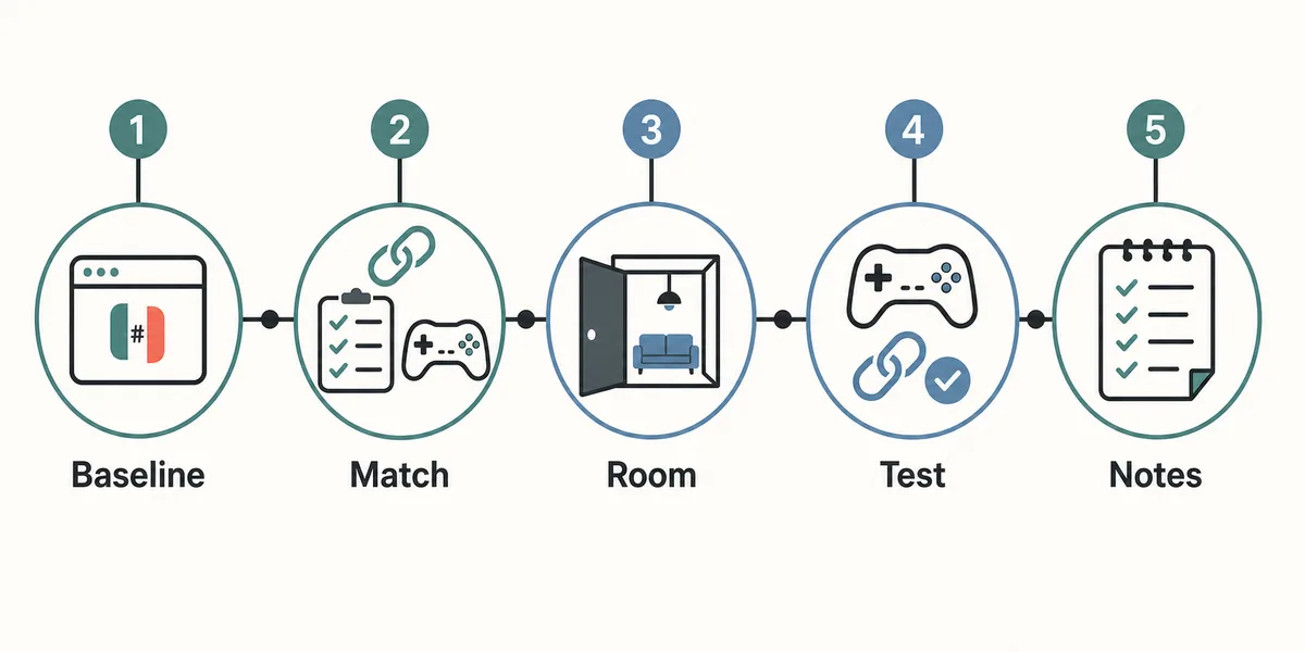 Ryujinx multiplayer LDN test flow with baseline, match, room, test and notes steps